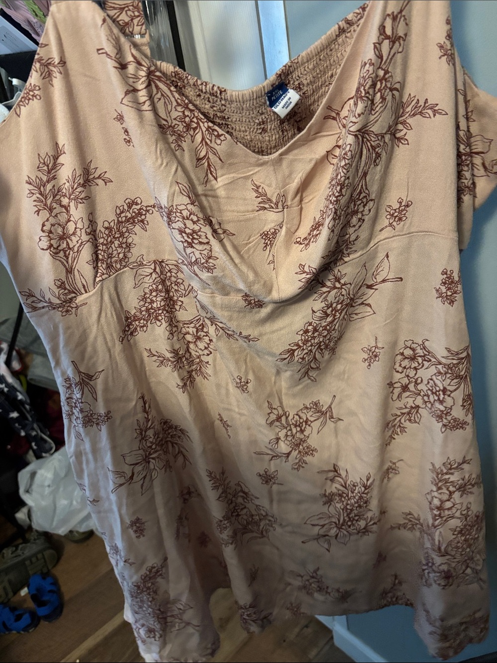 Floral Mini Dress - light pink with Brown Floral Print